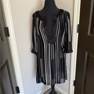 Zara Monochrome Striped silk blend Top
